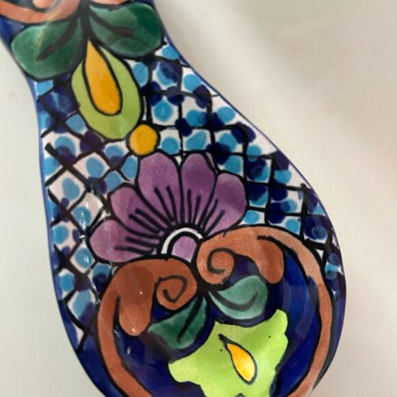 Talavera Spoon Rest Mexico Folk Art Holder Handcrafted Ceramic Pottery - Picture 6 of 13